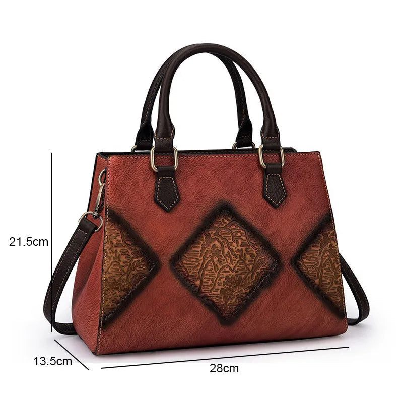 Top layer cowhide retro European women's messenger bag with plaid finish and soft handle in vintage brown