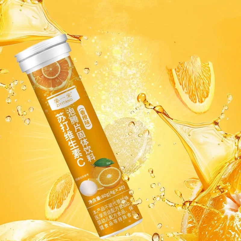 Bottle of orange-flavoured soda VC effervescent tablets, 4g x 20 pieces, solid beverage
