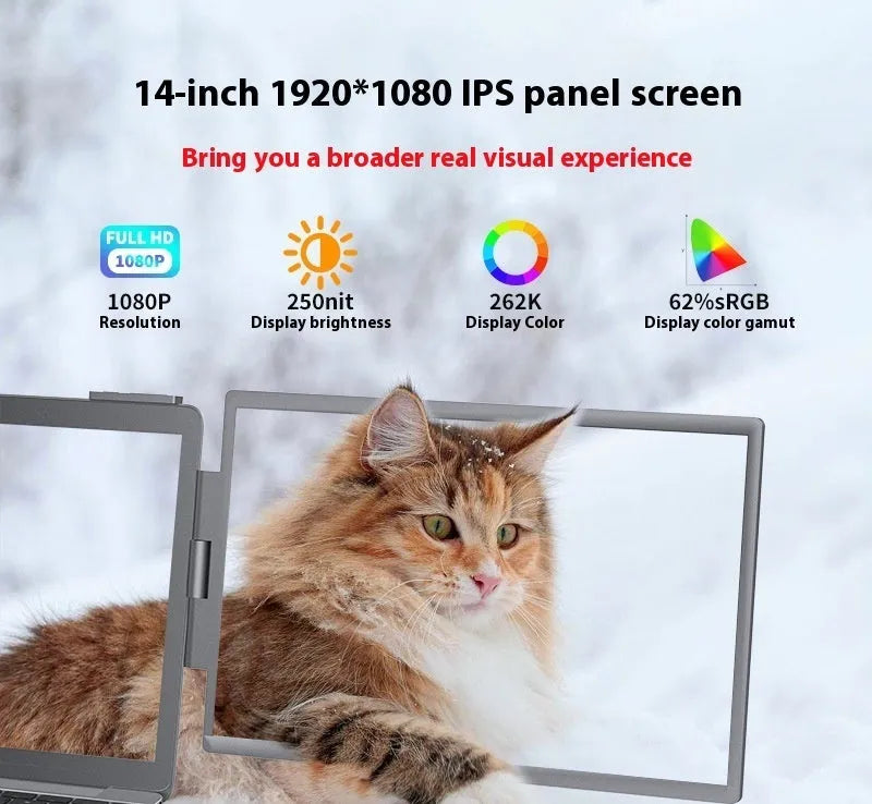14-inch dual-screen portable monitor IPS LED backlight black wall-mounted external expansion screen