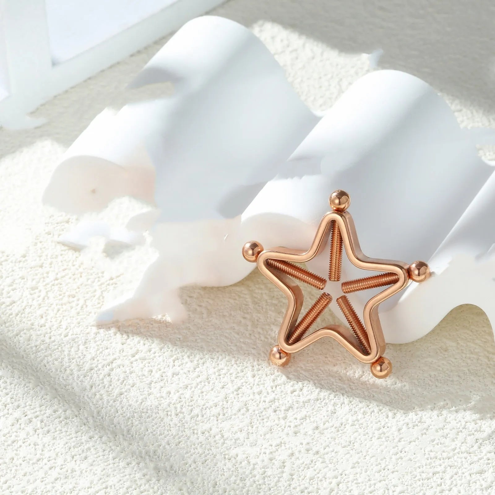 Stainless steel screw adjustable geometric nipple ring for women, steel colour finish