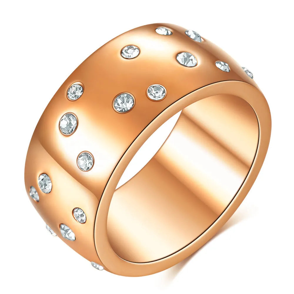 Titanium steel women's couple ring with diamond treatment in geometric design