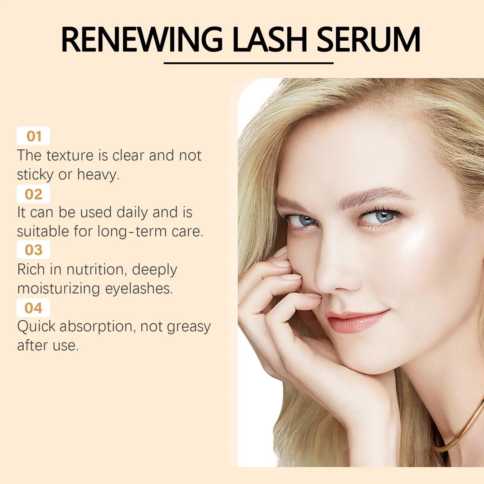 3ml bottle of eyelash nourish liquid with growth serum and applicator