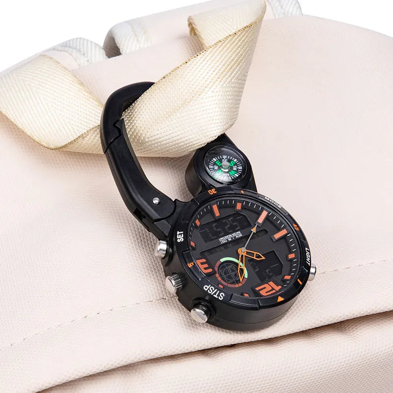 Round screen outdoor mountaineering compass watch with alloy strap and titanium metal buckle in blue dial colour option