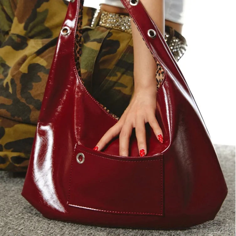 Red leopard print women's shoulder bag with PU leather construction and large capacity