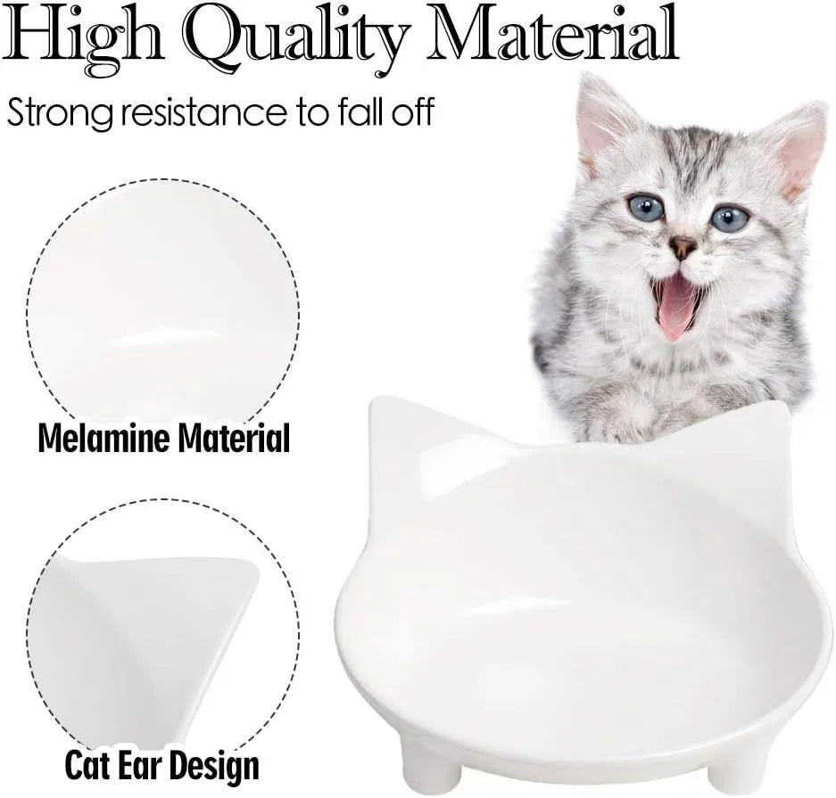 Shallow black melamine cat bowl with non-slip rubber base on a kitchen counter.