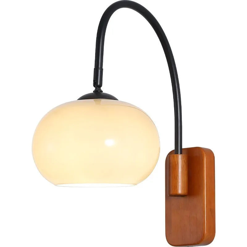 Creative retro glass wall LED lamp with milky white 32cm lampshade and iron body on a wall