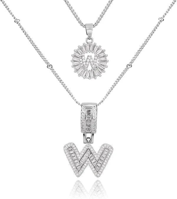 26 English letters copper-plated gold diamond initial pendant necklace with adjustable chain on display