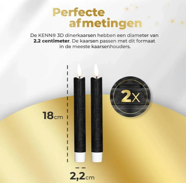 Four black plastic LED taper candles with a glowing 3D flame effect, standing upright.