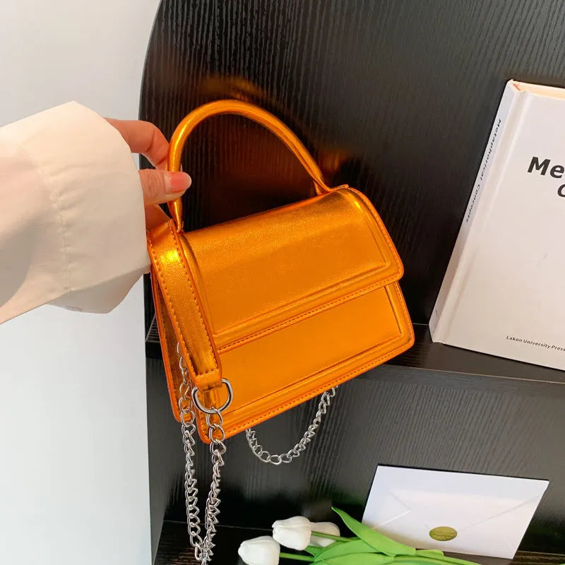 Retro-style square PU crossbody bag in multiple colours with sewing line detail