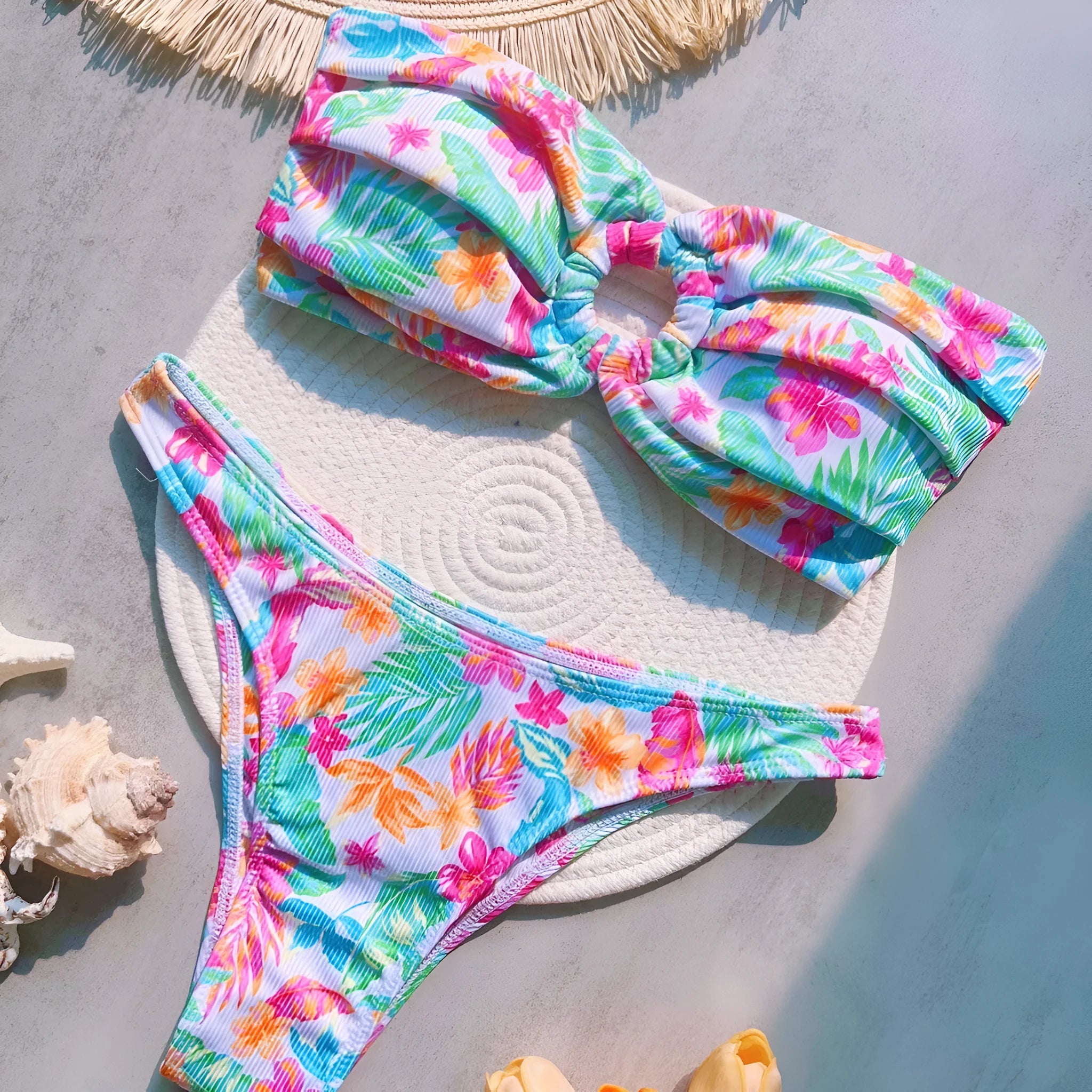 Sunken stripe printed sexy split swimsuit for women in colour RT6117, quick-drying nylon and polyester blend