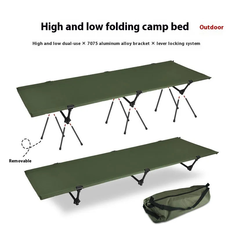 Portable folding camping bed with aluminium frame and polyester cloth in multiple colour options