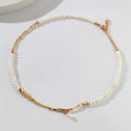 Stitching design imitation pearl necklace on copper pendant with O-ring chain, 71-80cm, unisex gold finish