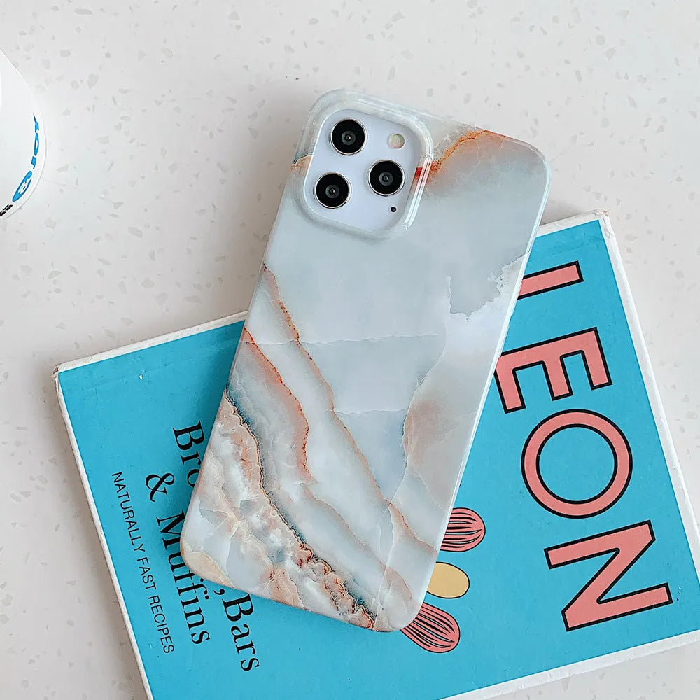 Jade marble silicone phone case with square leopard print pattern on an iPhone