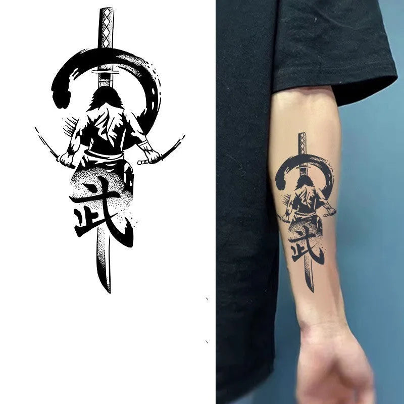 Warrior tattoo sticker with waterproof samurai geometric ornament design 11x18cm