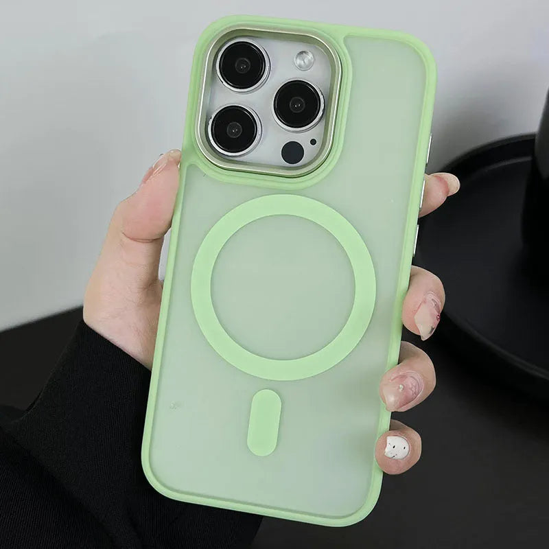 Large hole frosted magnetic iPhone case in black, PC TPU cover for iPhone 11 to 15 Pro Max
