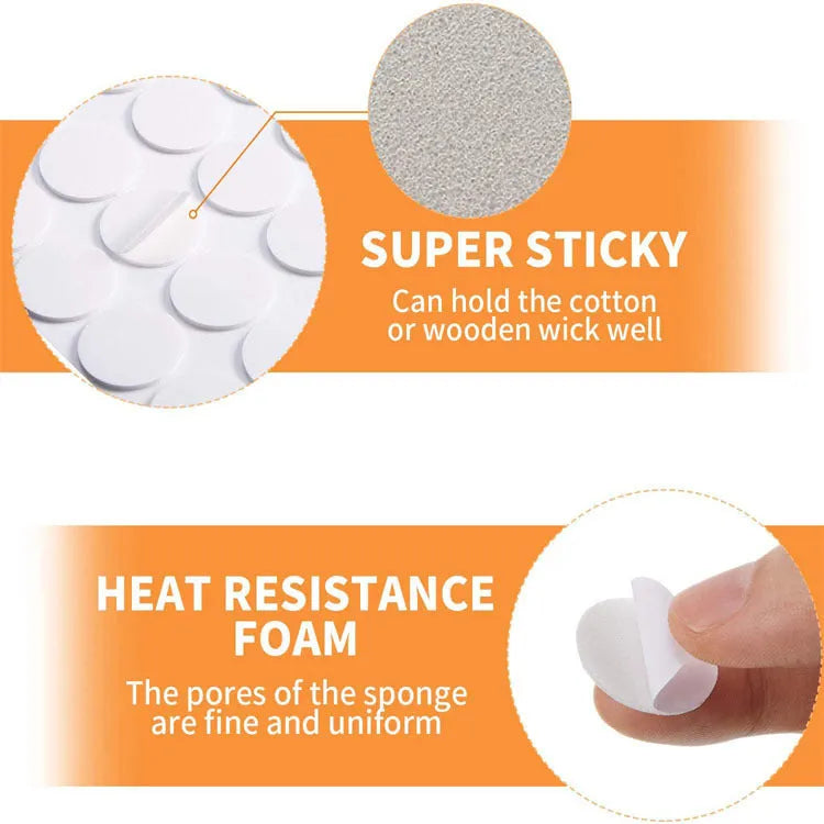 Round double-sided foam candle wick sticker in 15mm and 20mm dot diameters for soy wax candle making