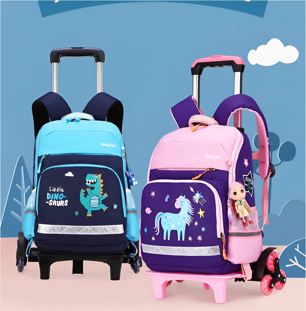 Red and black Korean detachable trolley bag for elementary school students with wheels.