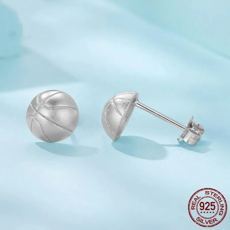 Pair of S925 sterling silver basketball stud earrings with electroplated finish, colour SCE1906
