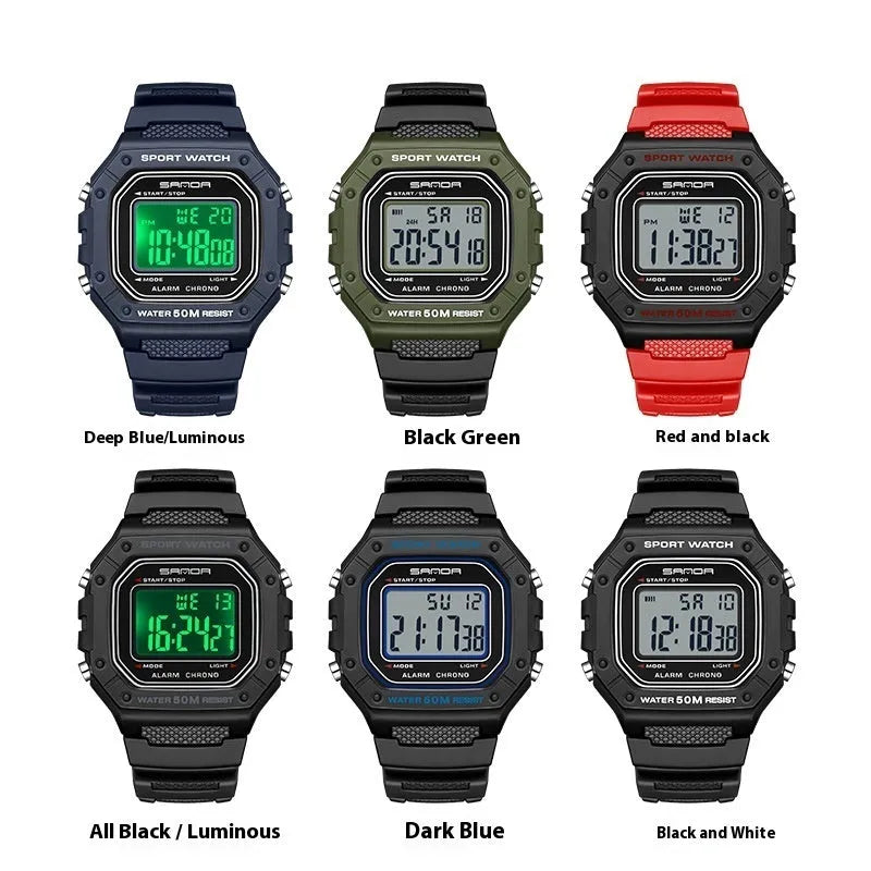 Youth waterproof swimming electronic watch with alarm clock showing colour options