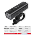 USB rechargeable bicycle headlight and taillight set with mounting bracket on a black background.