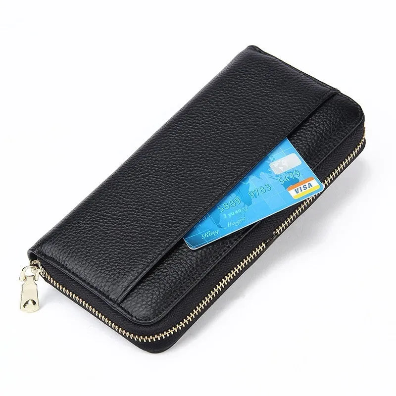 Genuine leather long women's wallet in six colours showing large-capacity design