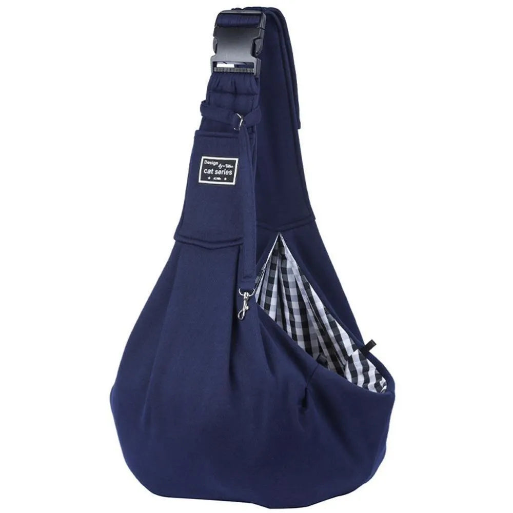 Pet dog travel sling carrier in light grey polyester with phone pocket, suitable for small pets up to 10 jin