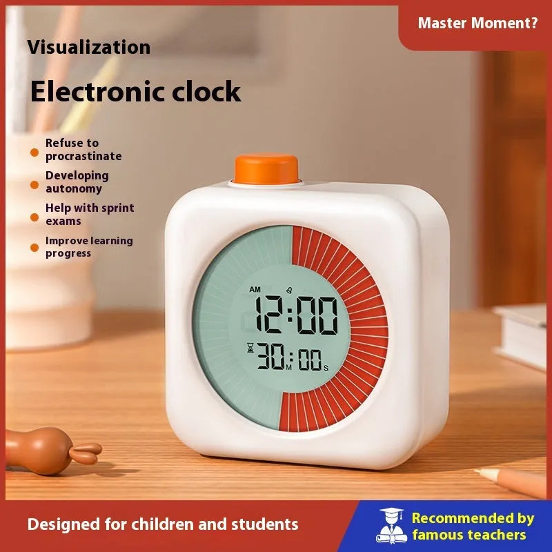 Student 60-minute visual timer with plastic shell in white and pink, modern simplicity design