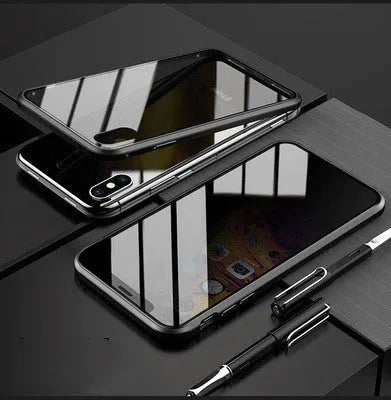 Anti-peep magneto flip phone case with metal frame for iPhone models in multiple colours
