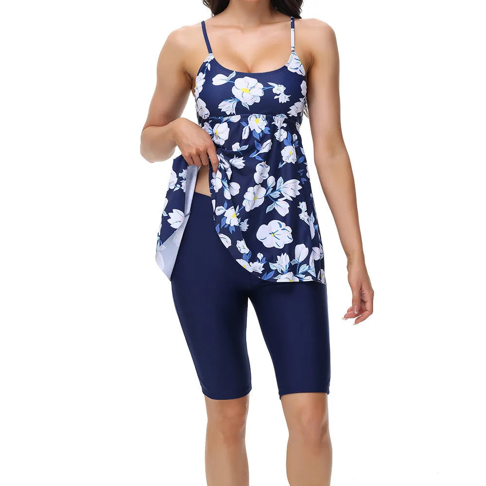 Women's two-piece strap swimsuit with high-waist pants in polyester, available in five colours and sizes S to XXL