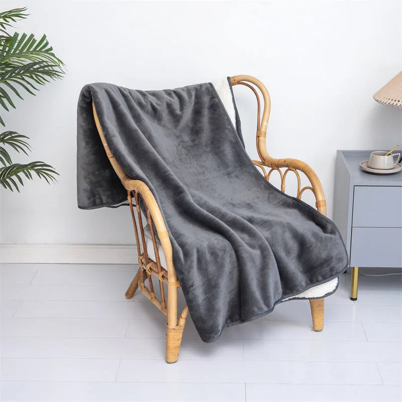Lambswool waterproof dog blanket in grey colour laid flat showing size scale