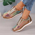 Women's thick-soled casual sneakers in PU leather with square toe design in black, silver, and champagne colours