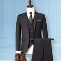 Men's three-piece business suit set in Korean slim fit style with trousers and matching tie