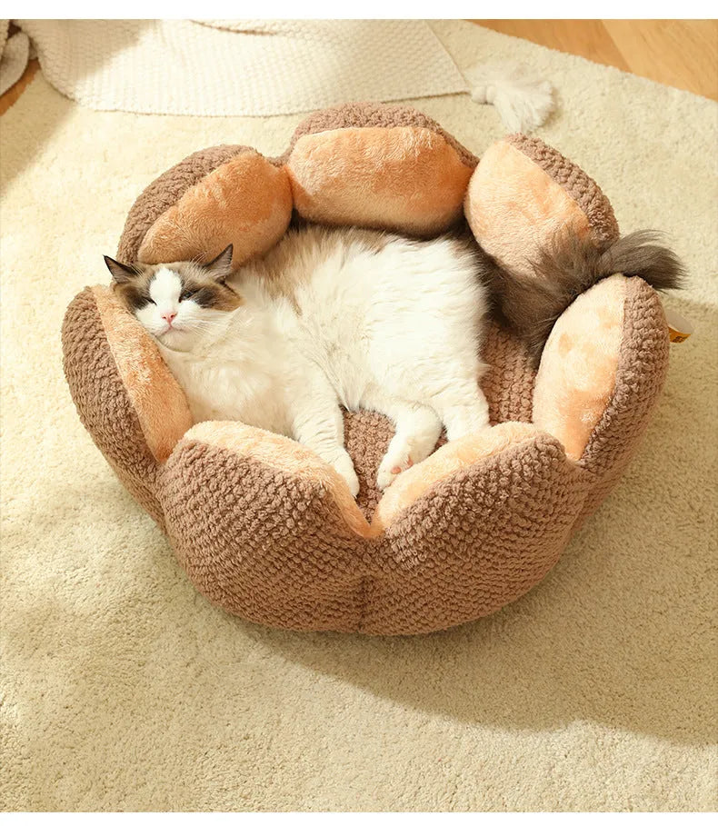 Cactus petal PP cotton pet nest in green, purple, grey, or coffee, sizes S 40cm, M 50cm, L 60cm