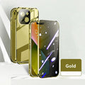 Anti-privacy magneto phone case for iPhone 15 Plus, metal and glass construction, solid colour, magnetic closure