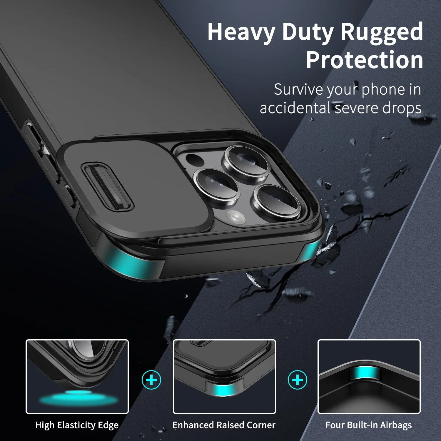 Frosted sliding window phone case for iPhone 14 in black, shockproof TPU PC design