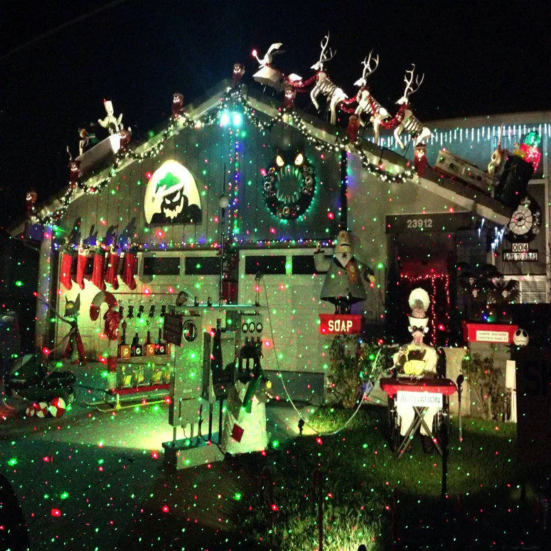 Christmas laser projector with remote, red and green firefly light, 30x30 ft coverage, IP65 outdoor use