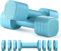 Pink and blue detachable ABS plastic dumbbell set for women's fitness and body shaping.