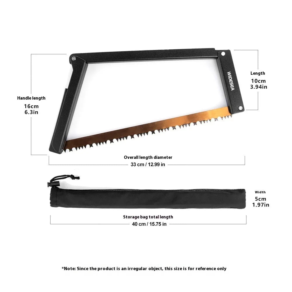 Black foldable outdoor survival saw with aluminum and PA66 nylon frame