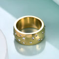 Titanium steel women's couple ring with diamond treatment in geometric design