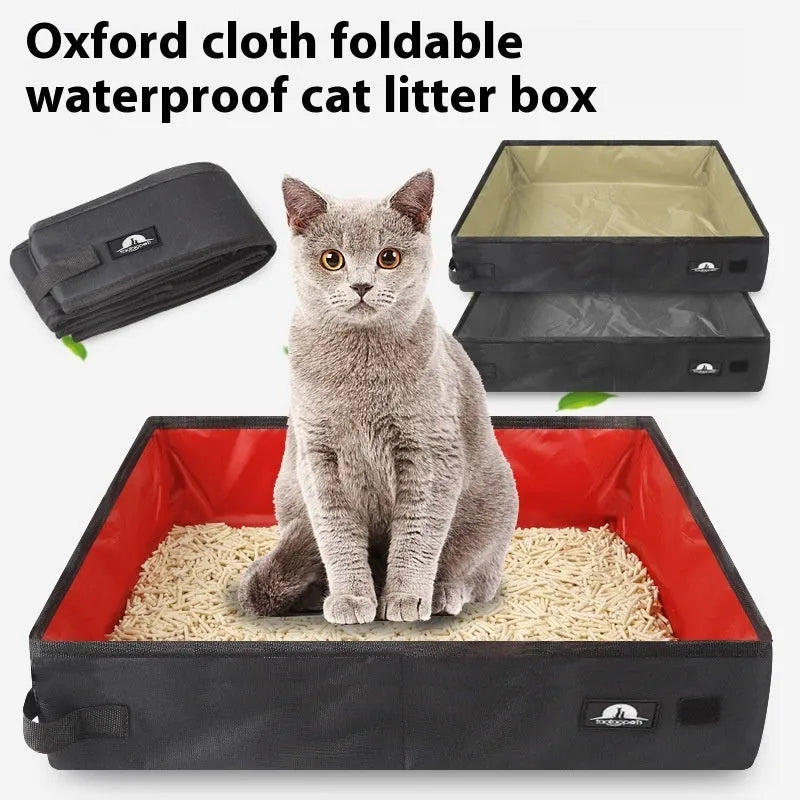 Portable foldable litter box in black waterproof Oxford cloth, 40x30cm, packed flat