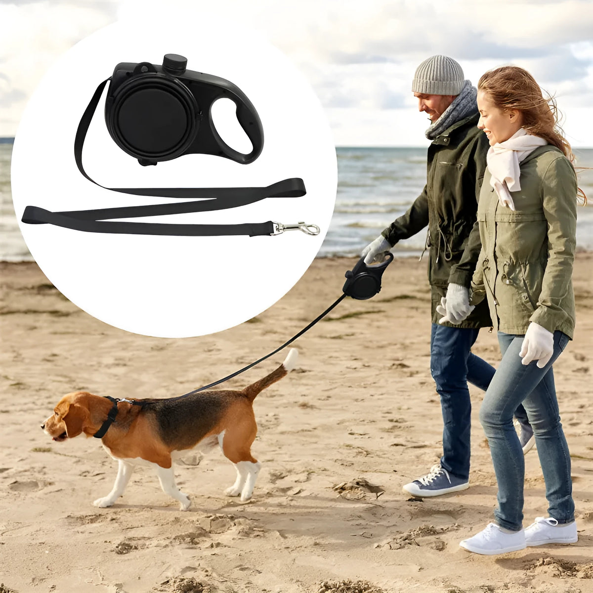 Dog lead with water bottle, 120cm plastic traction rope and 23cm bottle in blue, black or red