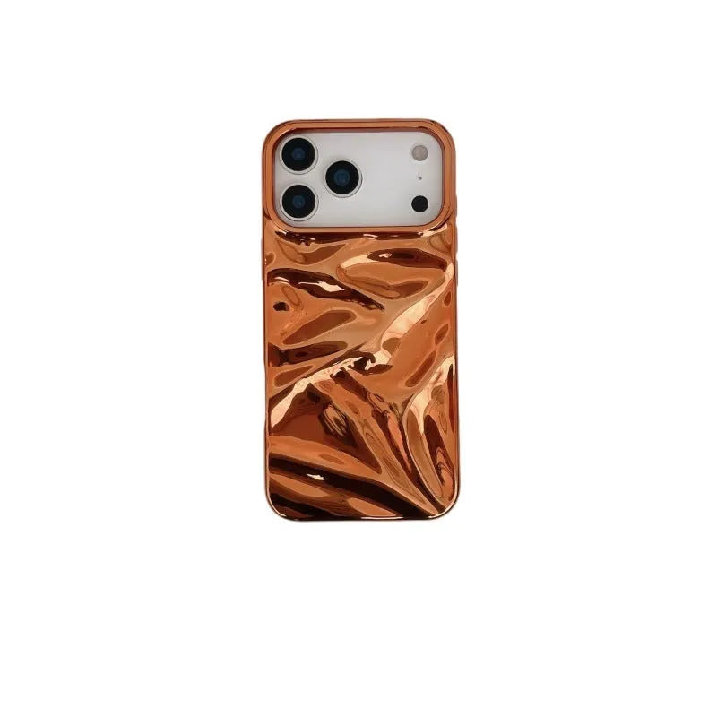 Soft shell TPU phone case in electroplated orange with water ripple three-dimensional pattern for iPhone