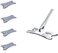 White hand-free flat mop with ABS head and metal pedal next to plastic basket