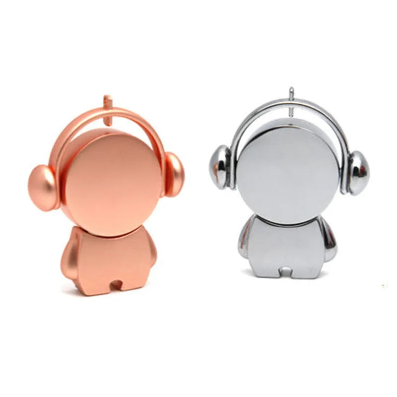 Personalised silver metal USB flash drive shaped like a car with a cartoon musician design.