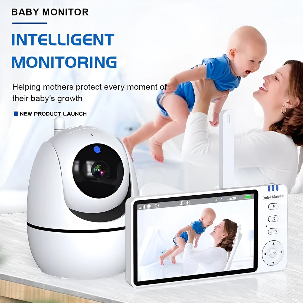 White wireless baby monitor with 5-inch HD screen and temperature display