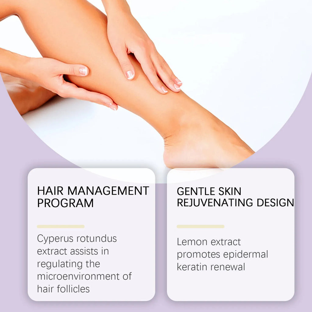 60ml bottle of fragrant hair removal treatment softening oil with botanical extracts.