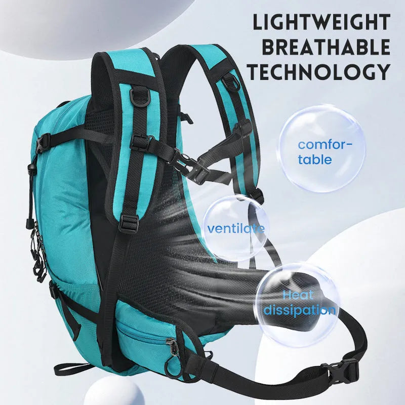Waterproof Oxford cloth hiking backpack in black colour with physiological curve back plate