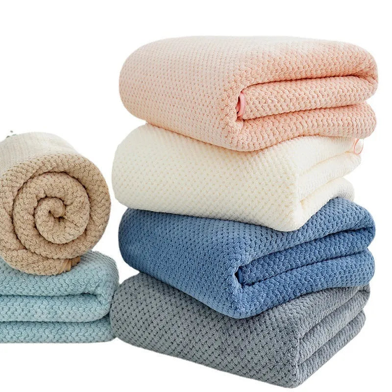Pineapple plaid high density thick coral fleece microfibre beach towel in deep sea blue with edging finish