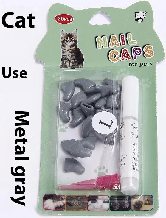 Silicone cat nail cover in morning light green, XS to L sizes for 0.5-10kg cats, OPP bag packaging
