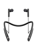 Simple neck hanging Bluetooth headphones in black ABS with earpieces